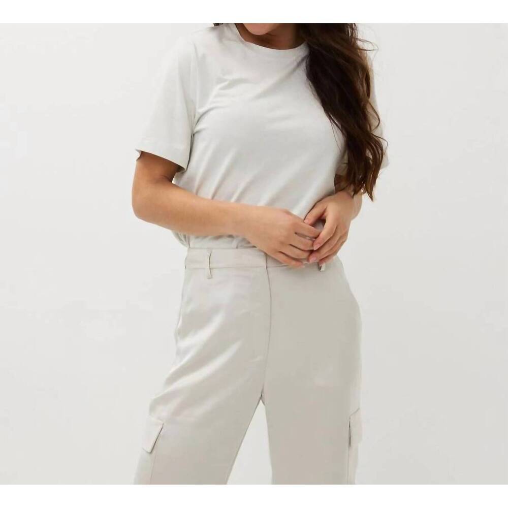 NEW ESQUALO samia short sleeve wide fit lurex t-shirt in light stone